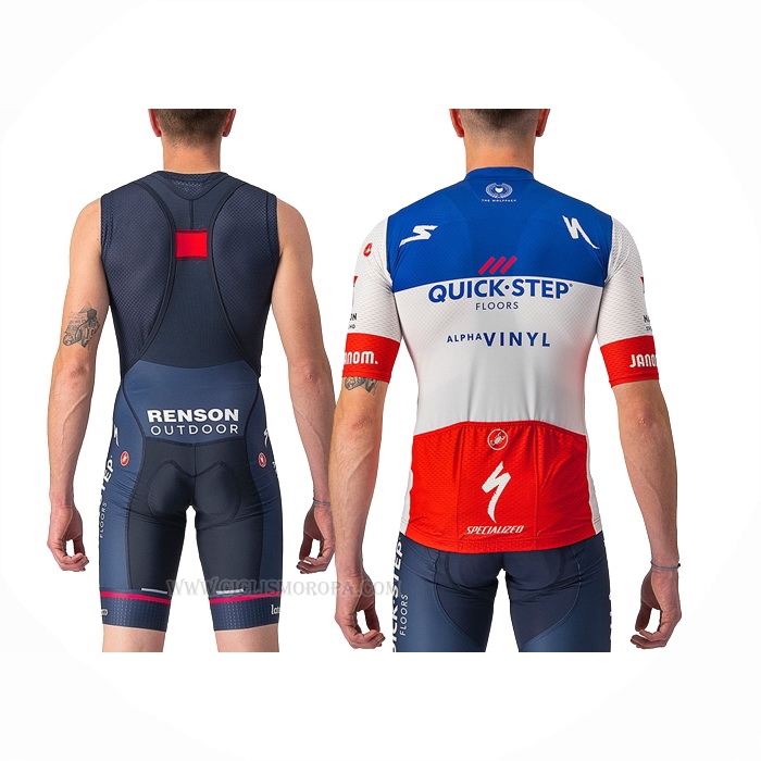 2022 Ropa Ciclismo Deceuninck Quick Step Azul Blanco Rojo Mangas Corta y Culotte Corto